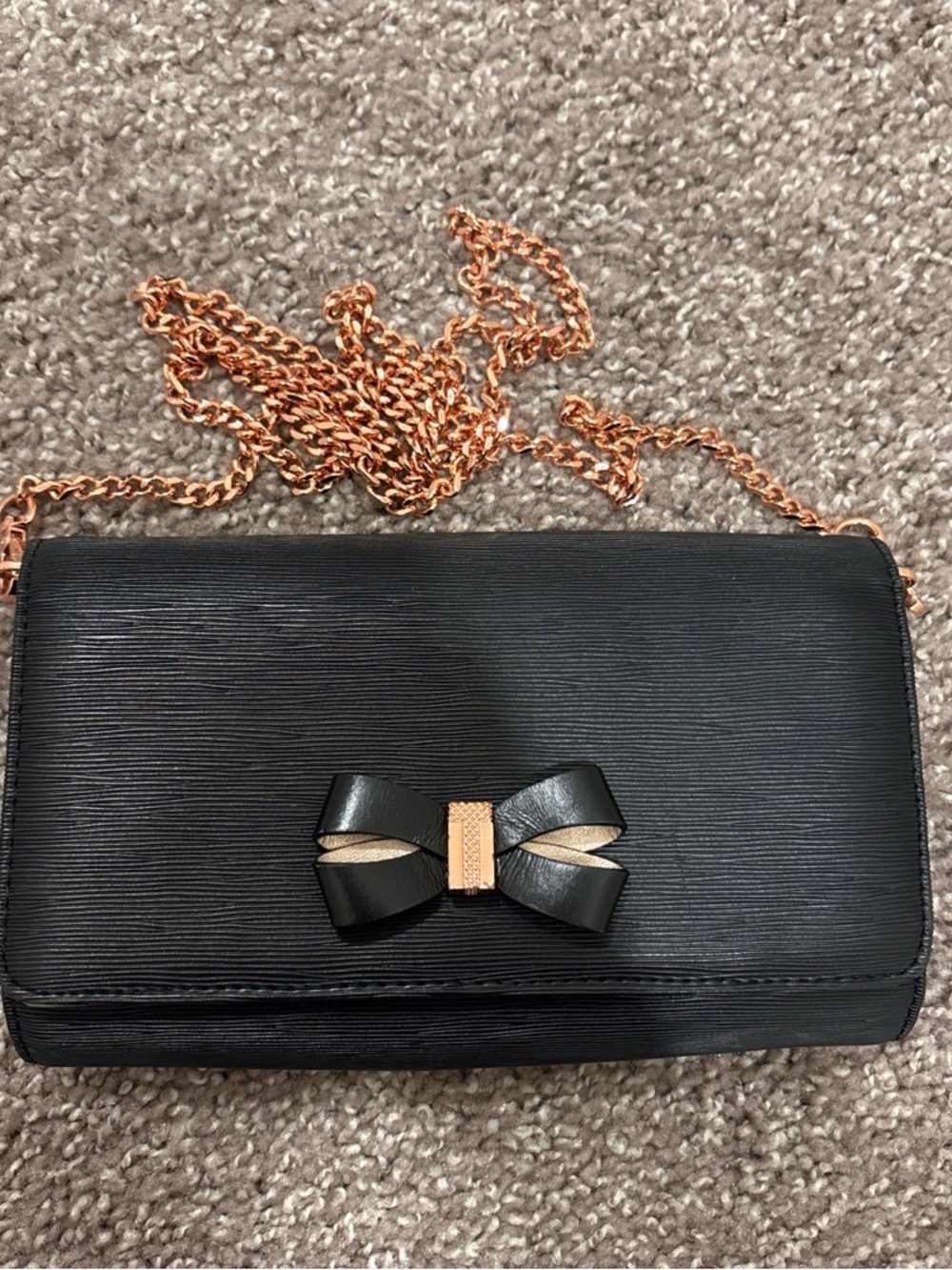 Ted Baker Black Crossbody Bag with Rose Gold Chain and Bow